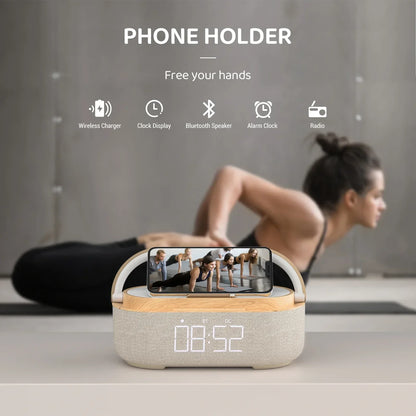 Bluetooth Speaker with Wireless Charging & Alarm Clock