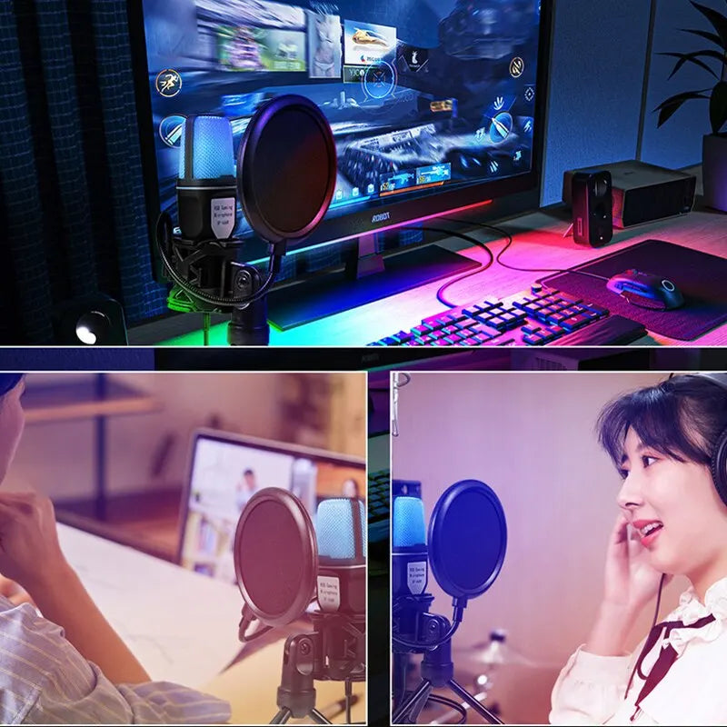 USB RGB Microphone Gaming Mic for Podcast & Streaming